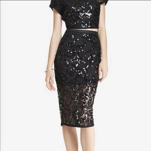 Express Dresses & Skirts - NWT Express black sequin lace skirt